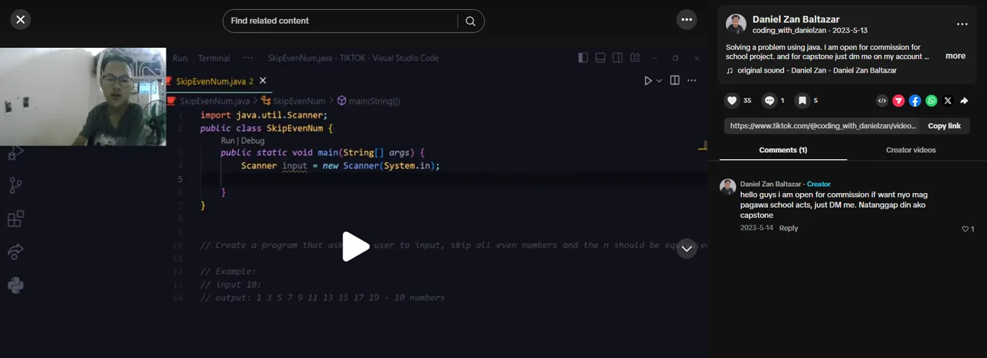 Solving a skip-even-numbers problem in Java on TikTok, May 2023
